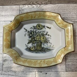 ISCO Porcelain Floral Bowl 8x6.5" Hand Painted‎ Gold Tone Trim Japan Vintage